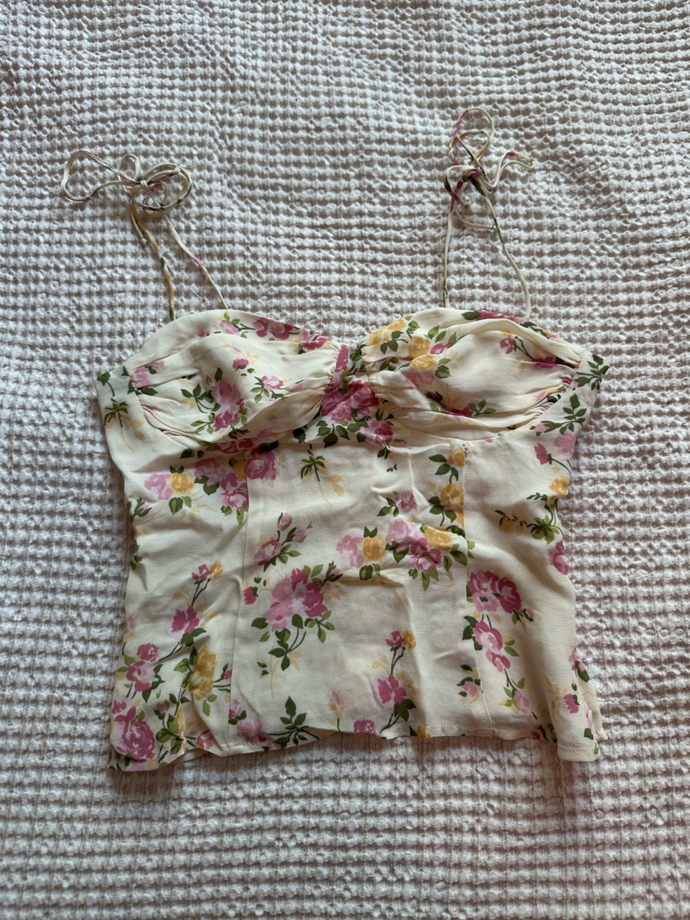 Reformation Cream Floral Tie-Shoulder Top